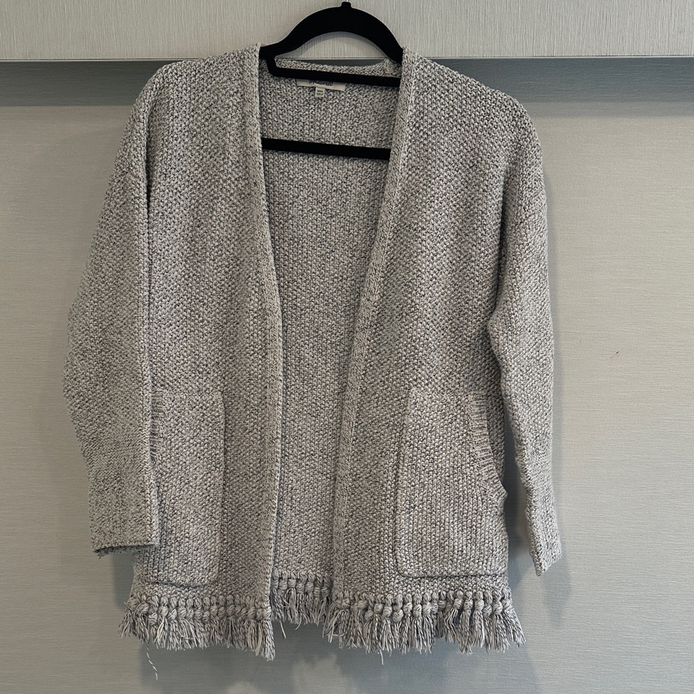 Madewell Gray Women's Chunky Knit Cardigan with Fringe